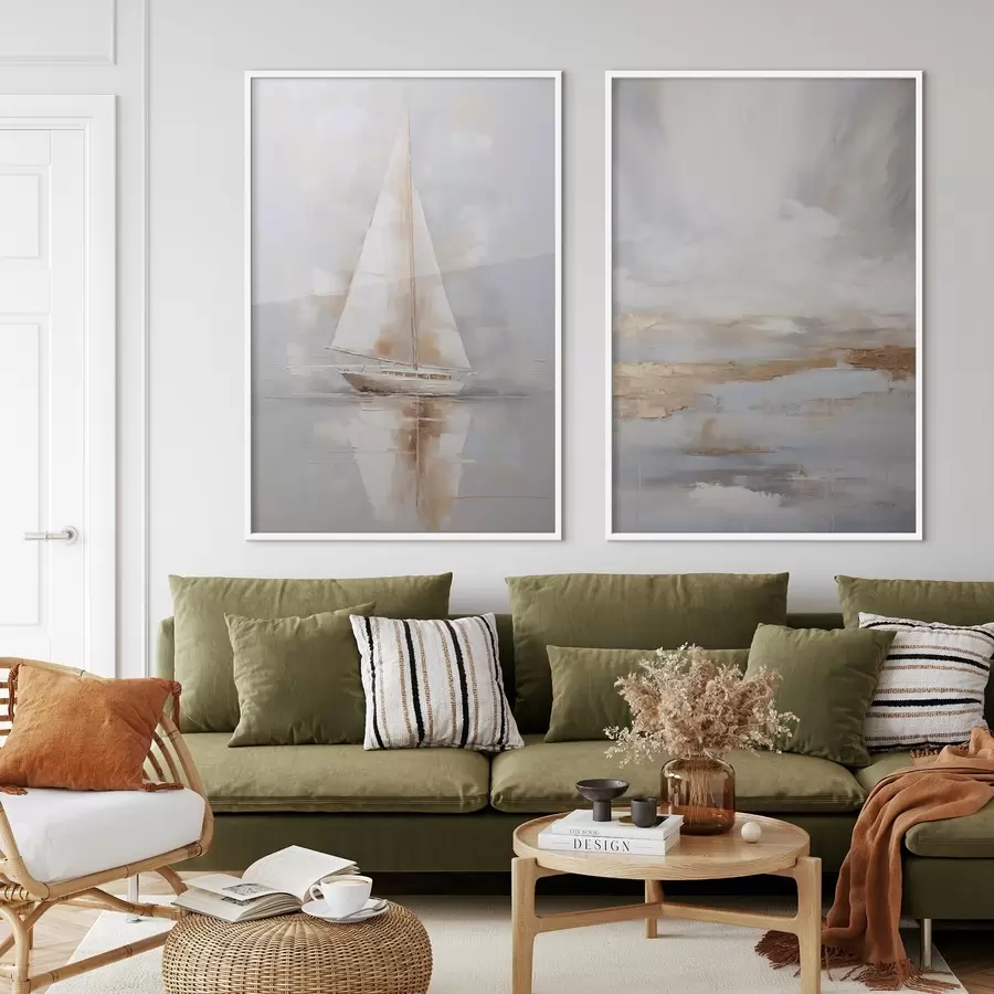 fototapet Barcă cu pânze și compoziție abstractă imitație de pictură d00999