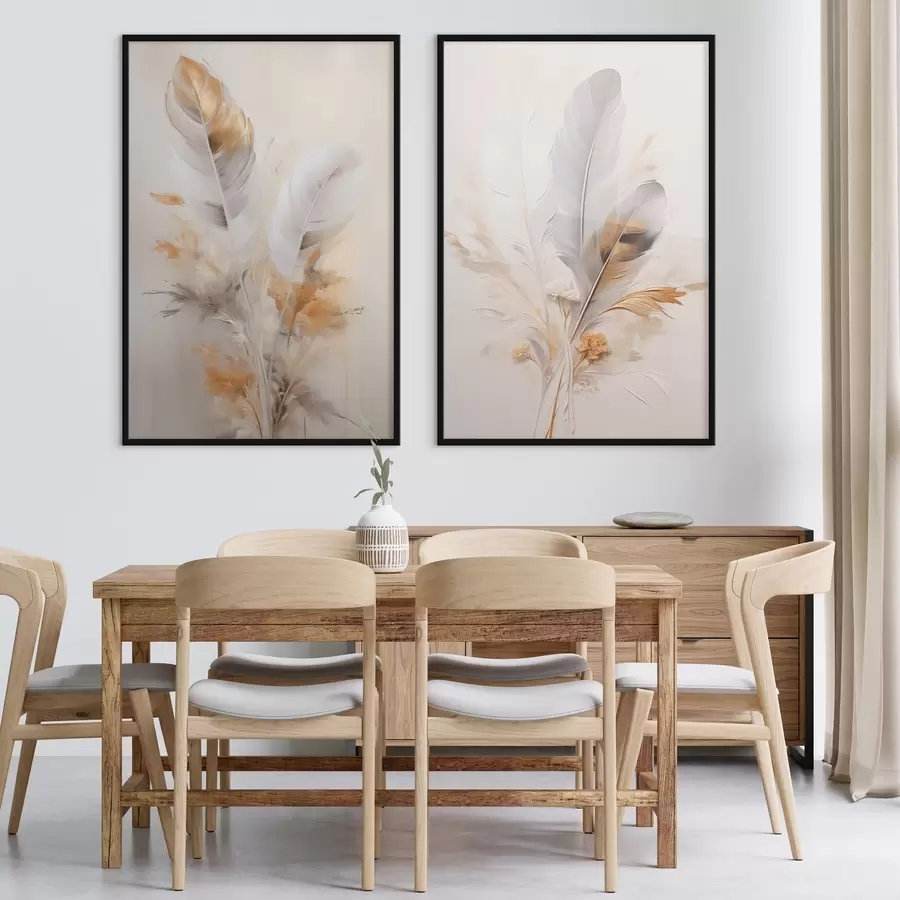 fototapet Pene abstracte, înconjurate de pene bej și maro, moi și delicate, pe un fundal bej deschis. d01016