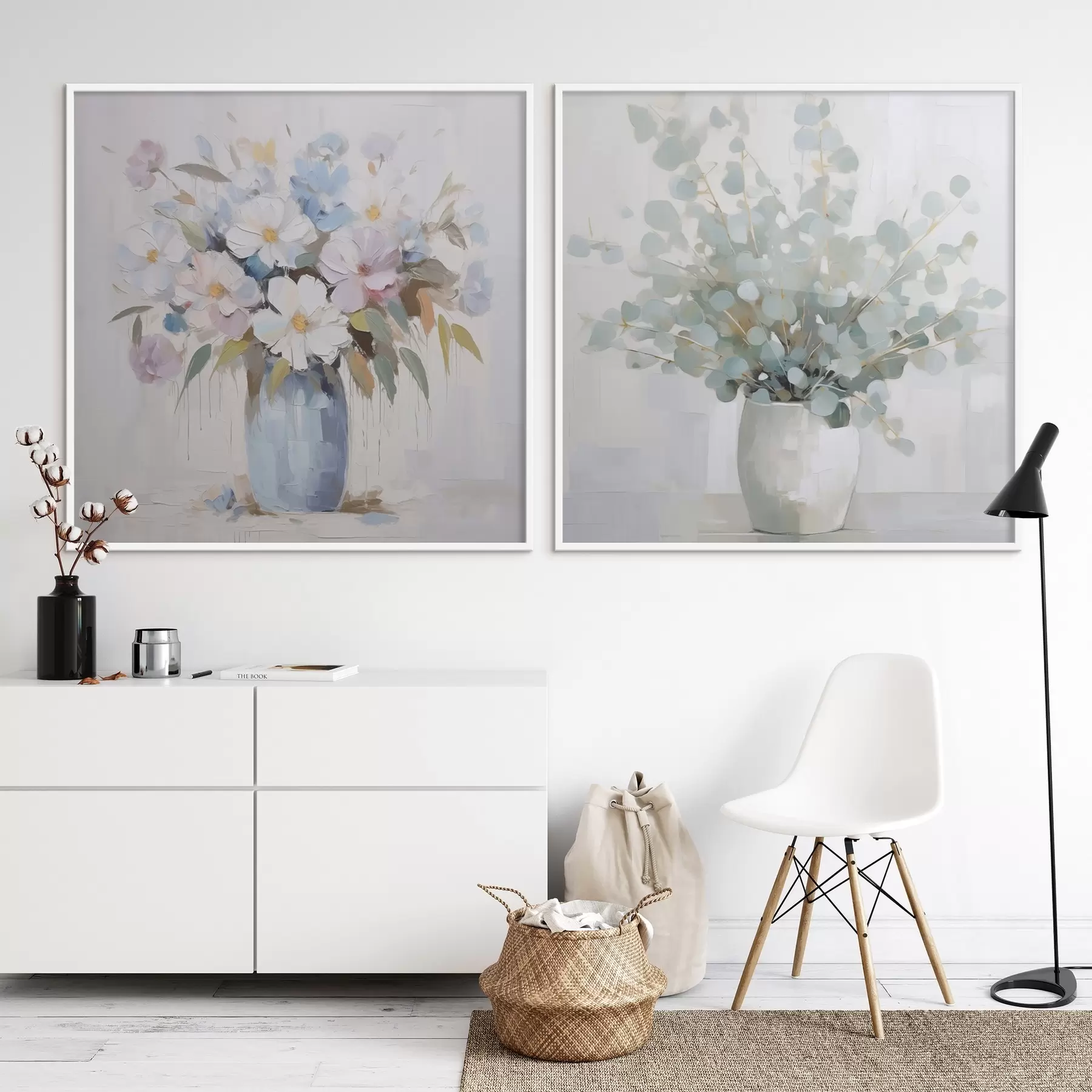 fototapet Flori și pictură imitație eucalipt d01017