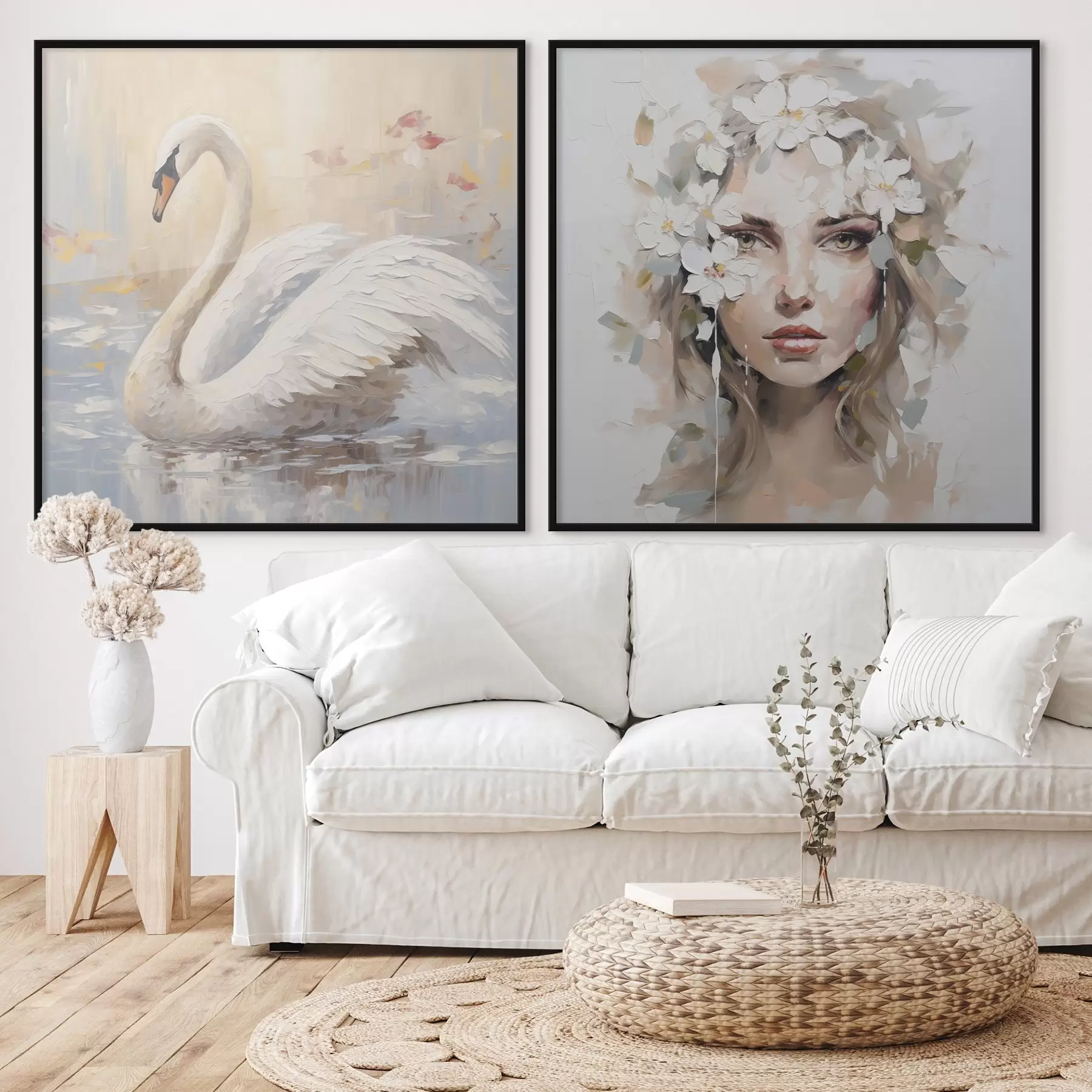 fototapet Lebădă și portretul unei fete, pictură imitație d01030