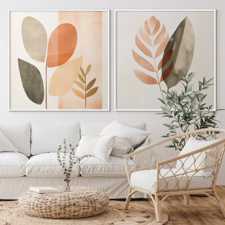 fototapet Diptic cu motive botanice într-o paletă pastelată d00983