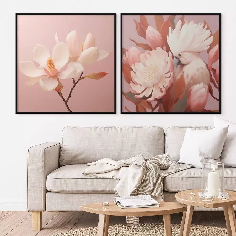 fototapet Compoziție florală cu o pasăre în stil artistic ilustrativ d00994