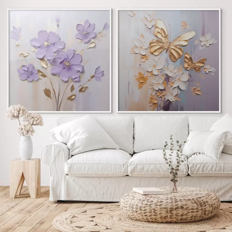 fototapet Pictură imitație fluturi și flori d01046