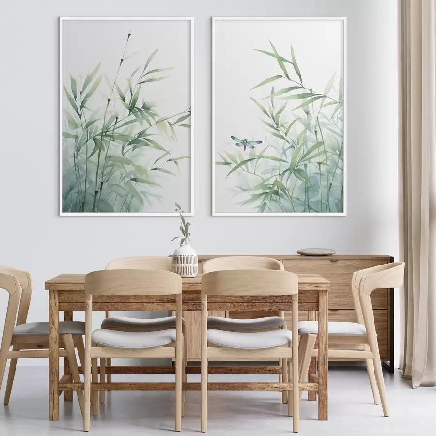 fototapet Plante de bambus, imitație acuarelă d01062