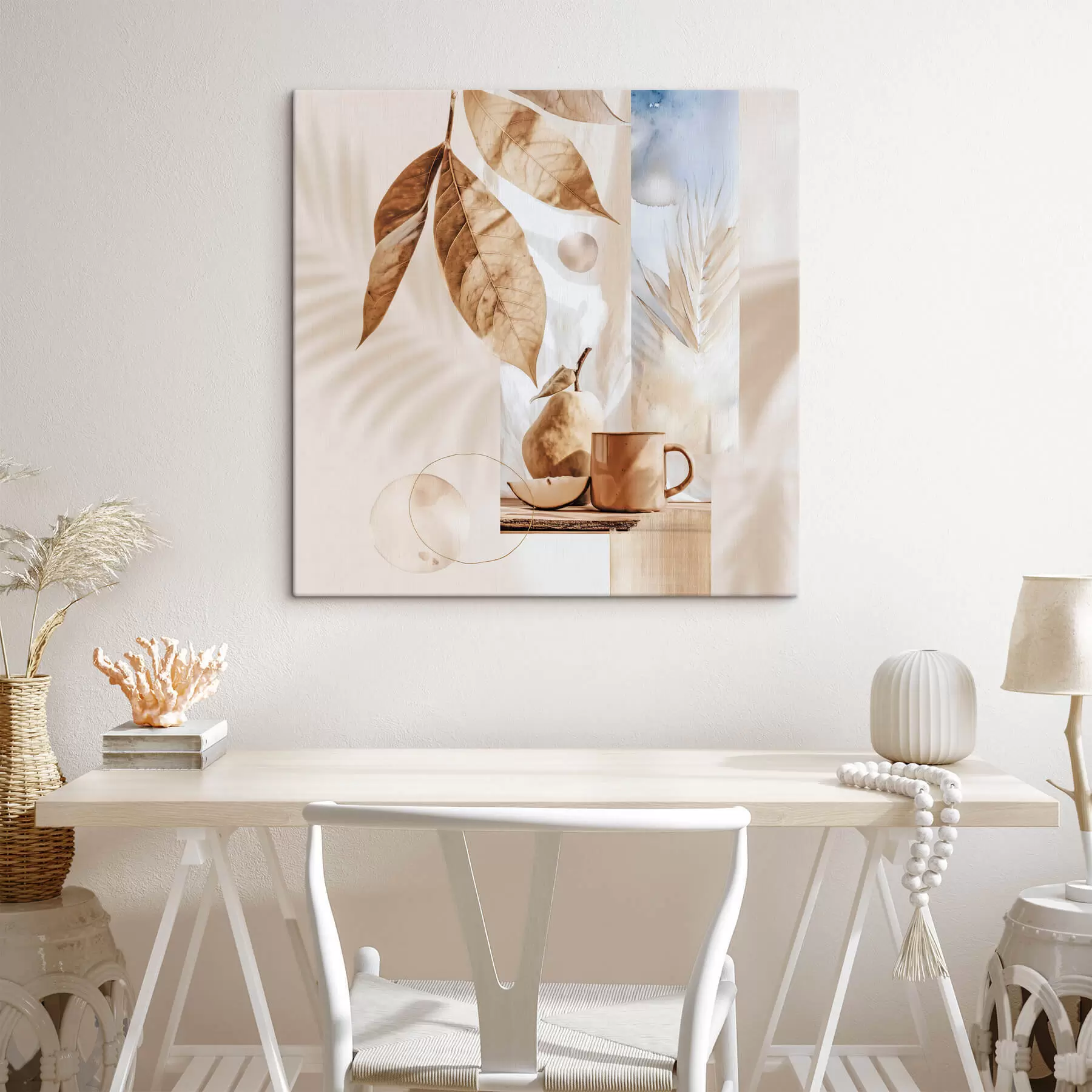 Tablouri Rezumat cu frunze, pară și ceașcă s47047