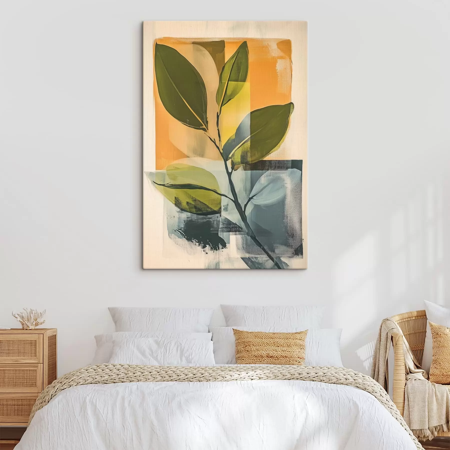 Tablouri O ramură cu frunze pe un fundal abstract s47250