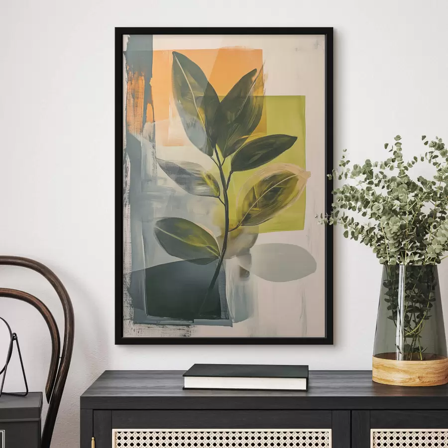 fototapet O ramură cu frunze pe un fundal abstract f47249