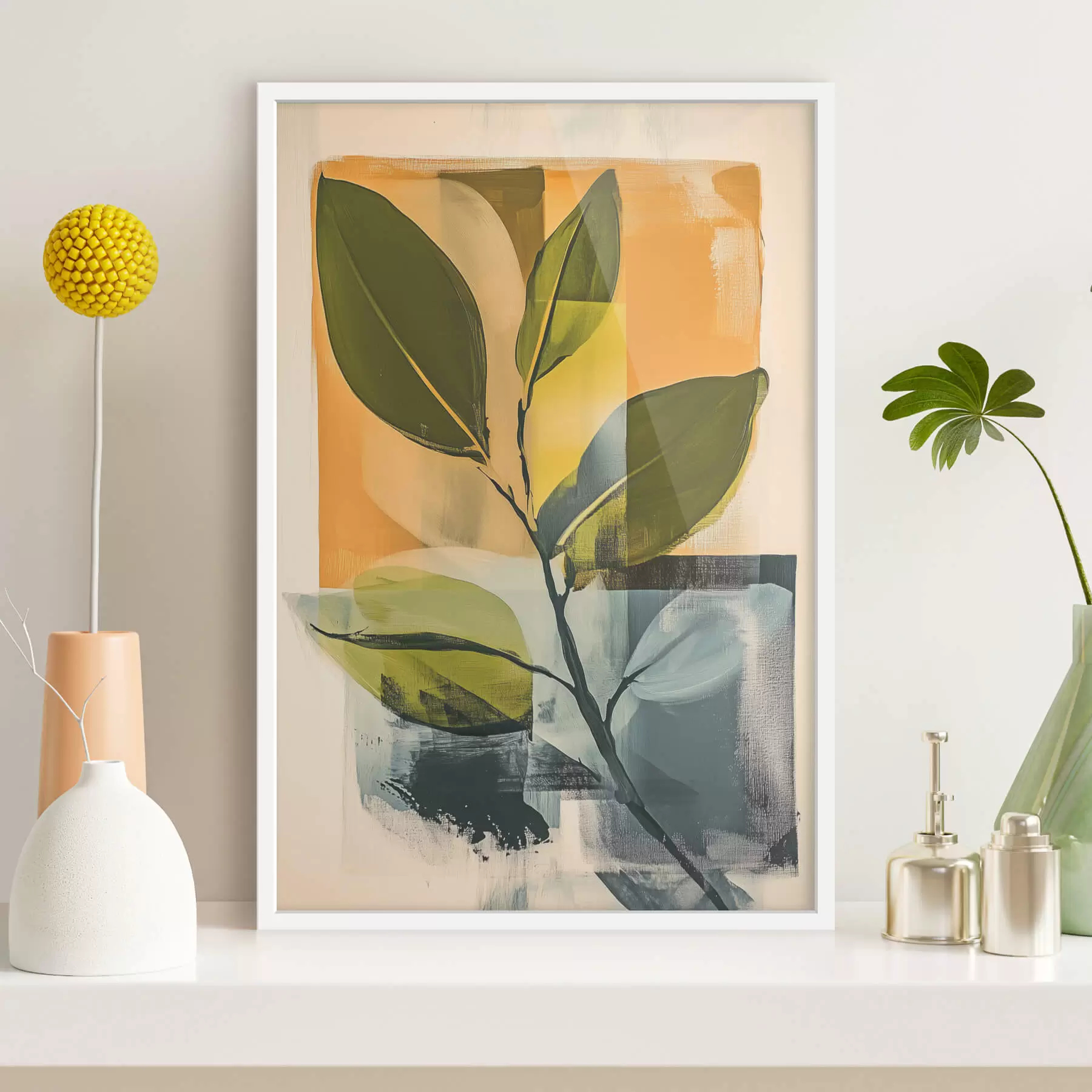 fototapet O ramură cu frunze pe un fundal abstract f47250