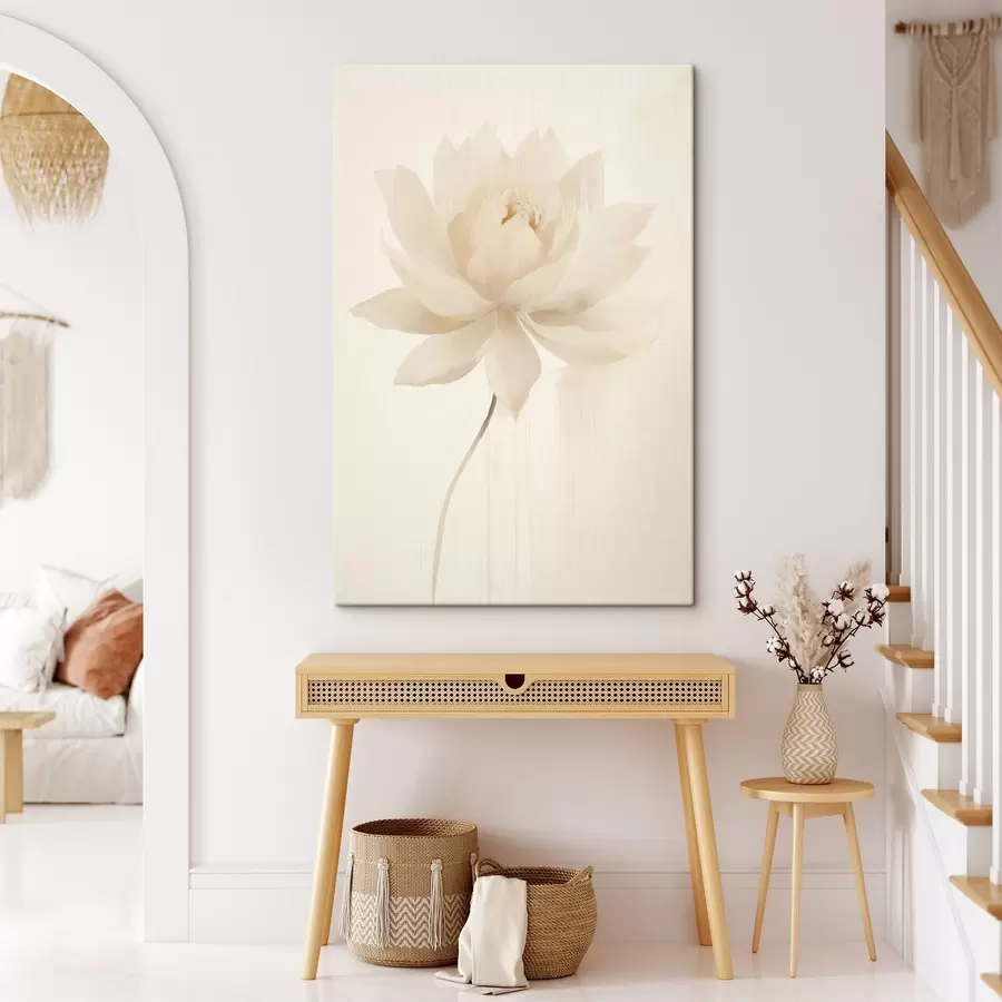 Tablouri Lotus alb delicat pe un fundal deschis, în stil minimalist s46936