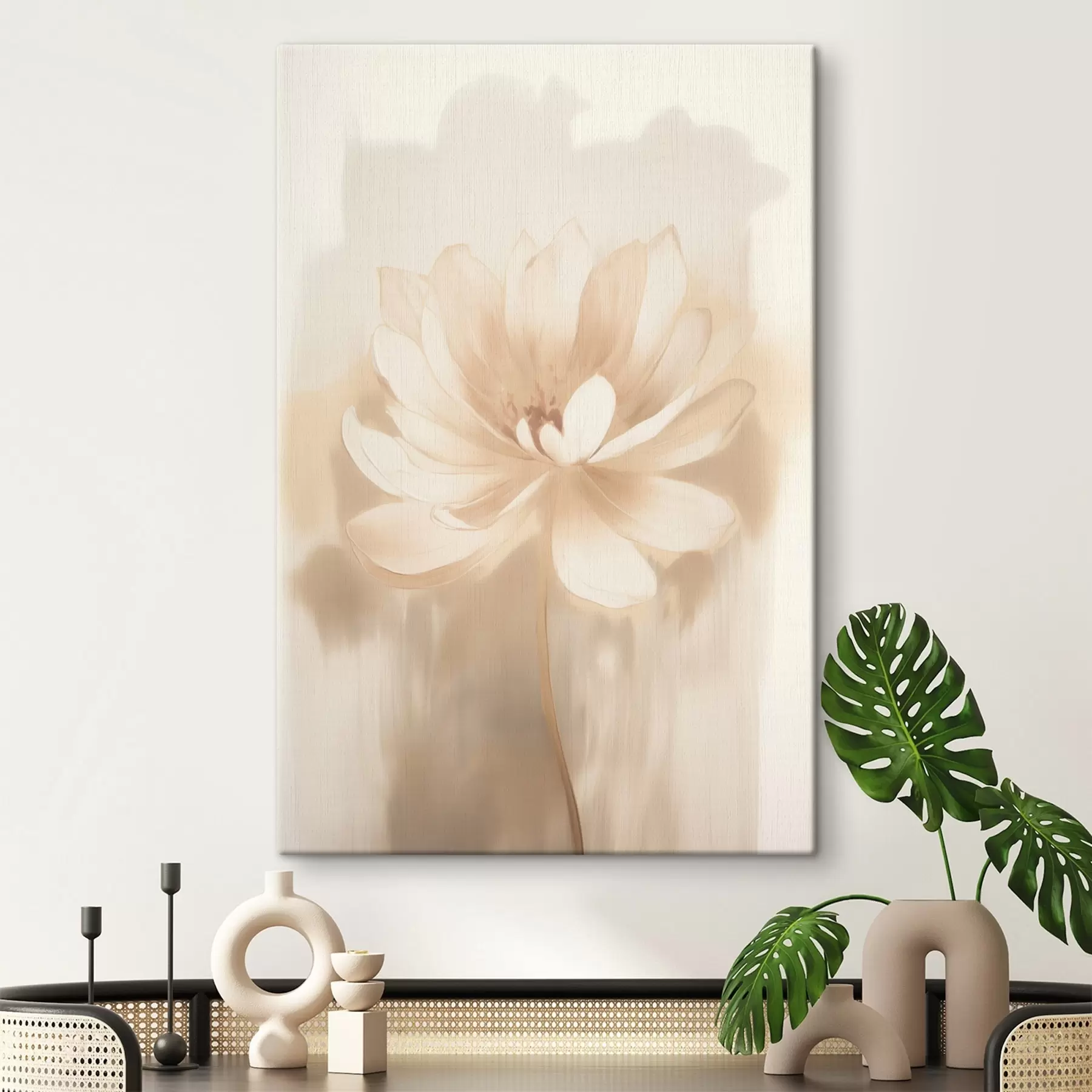 Tablouri Lotus cu umbre delicate și fundal estompat într-un stil artistic de poster s46937