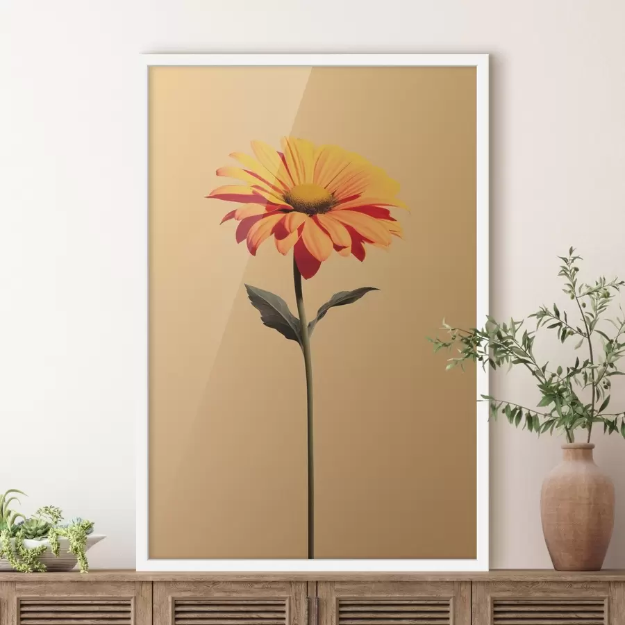 fototapet Floare Gerbera pe un fundal solid, cu lumină difuză, într-un stil minimalist f46928