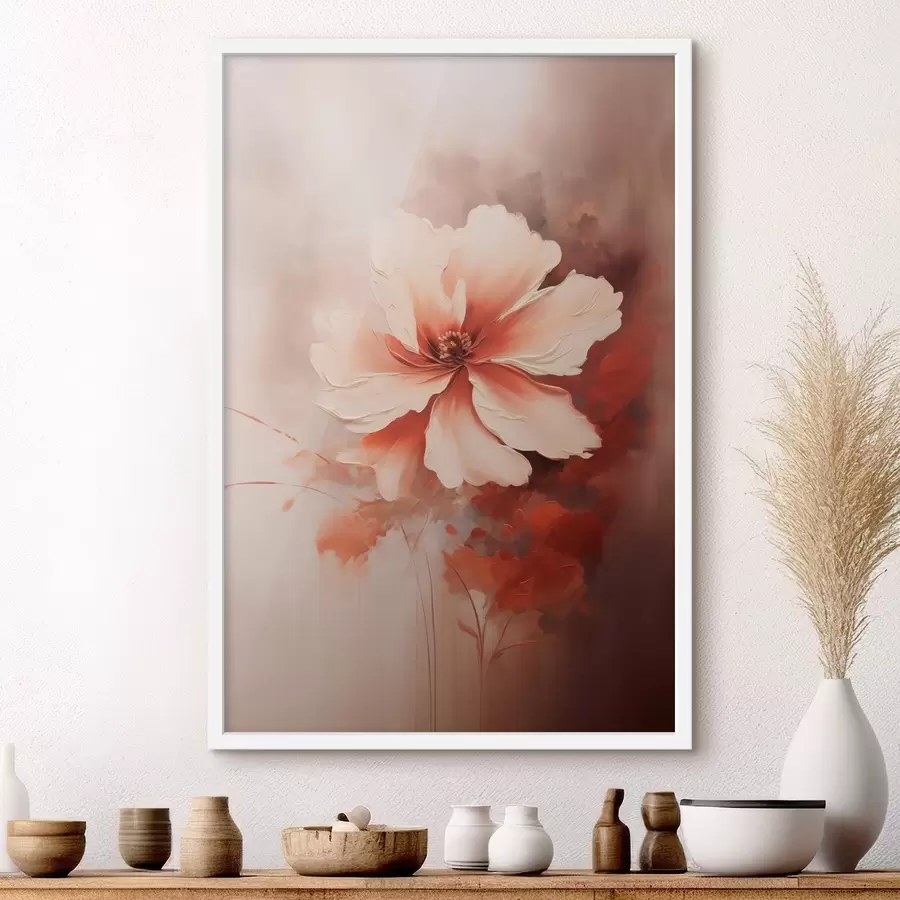 fototapet Floare delicată de coral alb pe un fundal estompat, în stilul picturii în ulei f46938