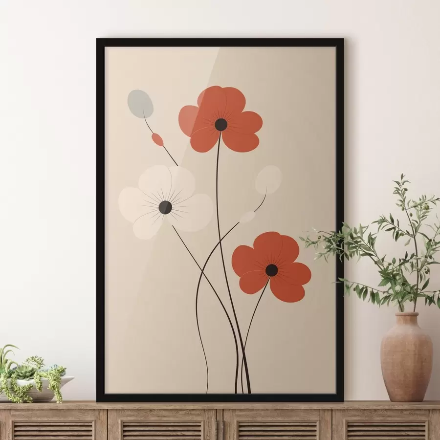 fototapet Compoziție abstractă cu tulpini subțiri și forme simple într-un stil minimalist f46943