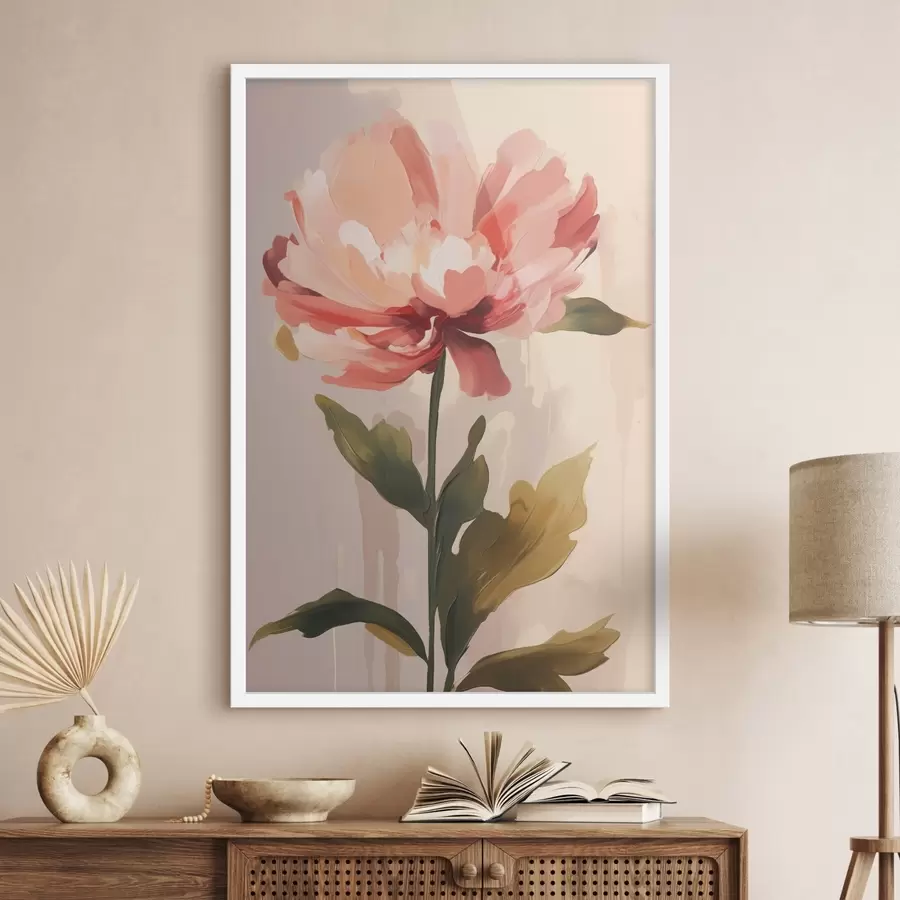 fototapet Bujor cu petale roz-coral într-un stil ilustrativ modern f46948