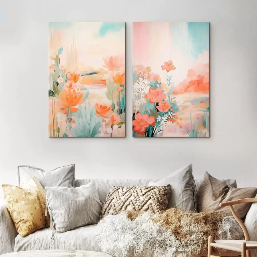 Tablouri Motivele florale în tonuri pastelate pe fundalul unei văi ușor încețoșate m01085