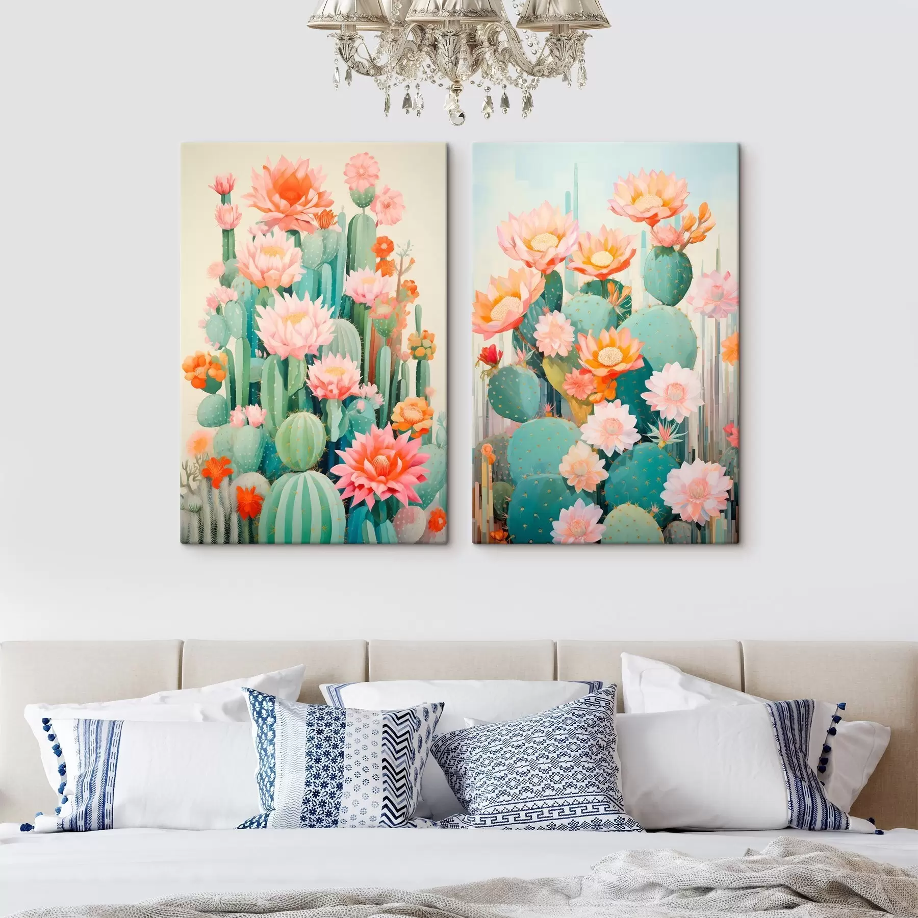 Tablouri Cactuși cu flori mari, o paletă de culori pastelate și o senzație de calm m01086
