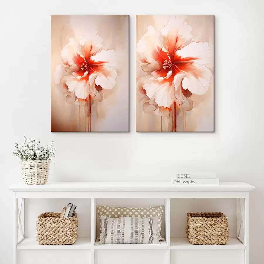 Tablouri Petale de coral alb pe un fundal abstract, compoziție calmă m01089