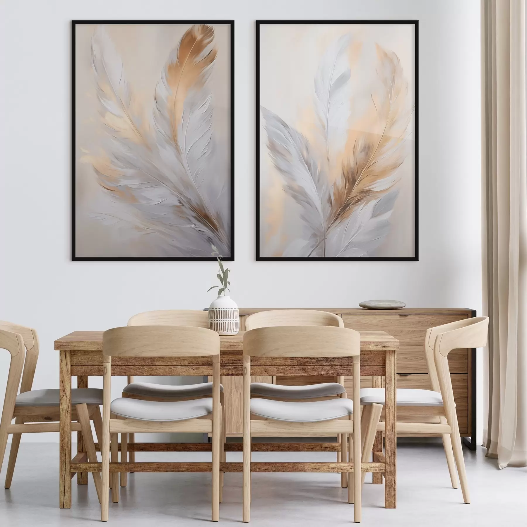 fototapet Pene cu accente portocalii, compoziție minimalistă texturată, artă modernă d00828