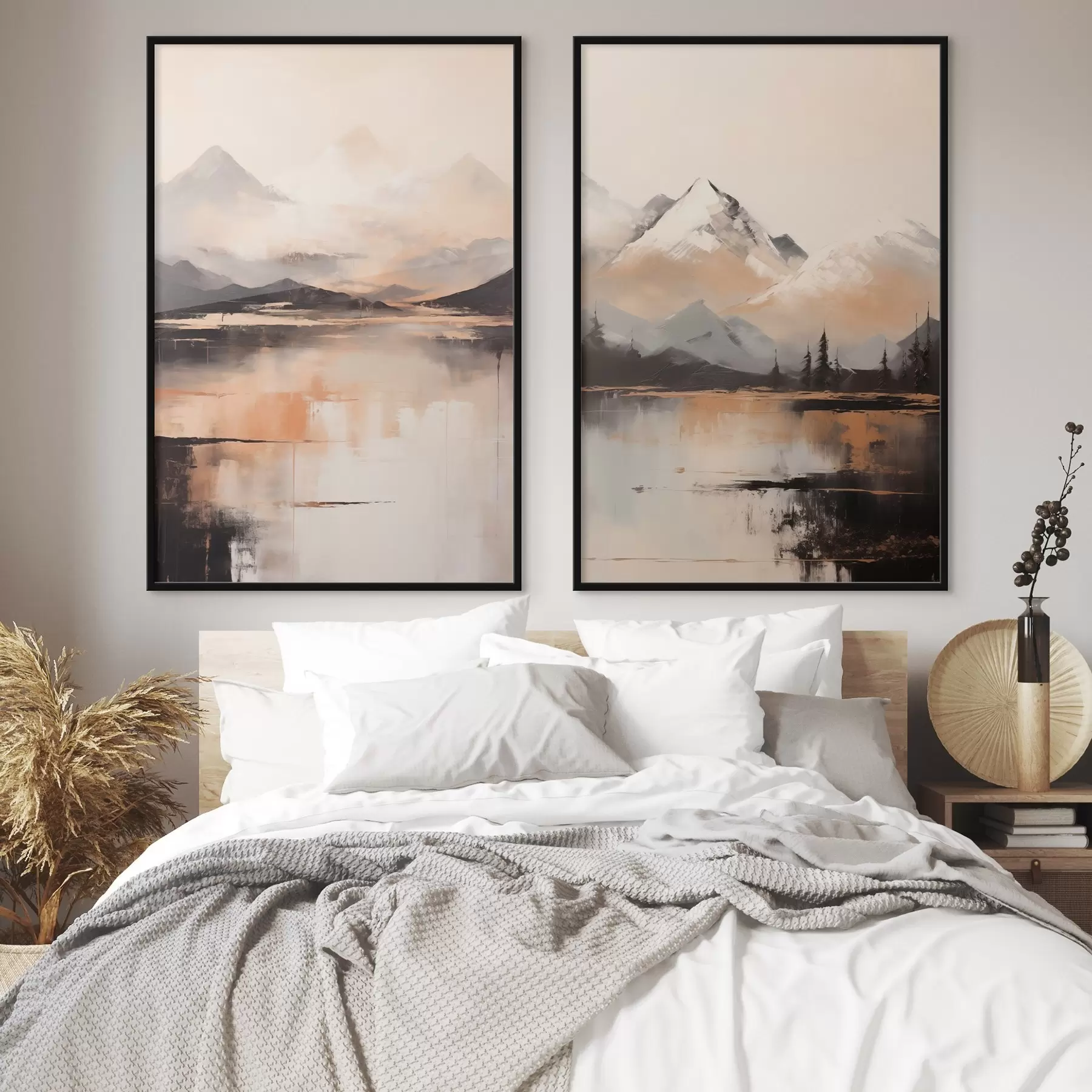 fototapet O pictură cu textură peisagistică care imită munții și un lac d00831