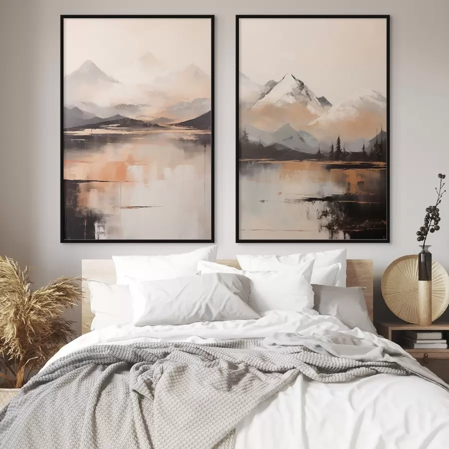 fototapet O pictură cu textură peisagistică care imită munții și un lac d00831