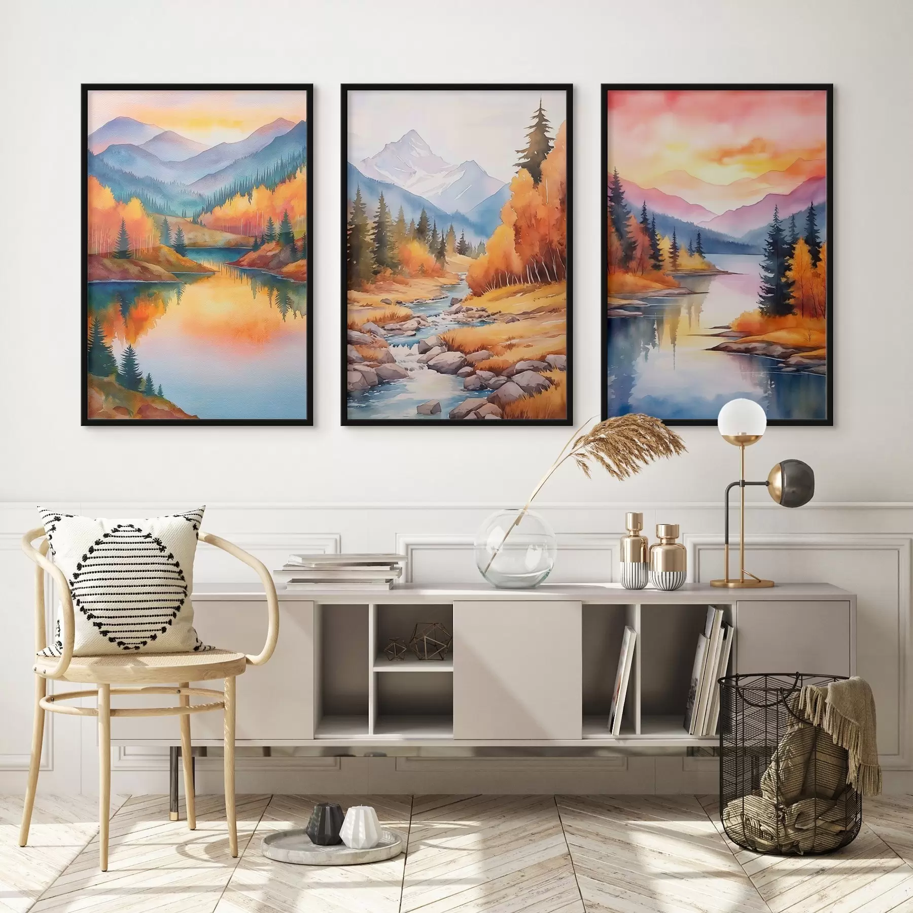 fototapet Peisaj montan de toamnă în nuanțe calde de apus d00930