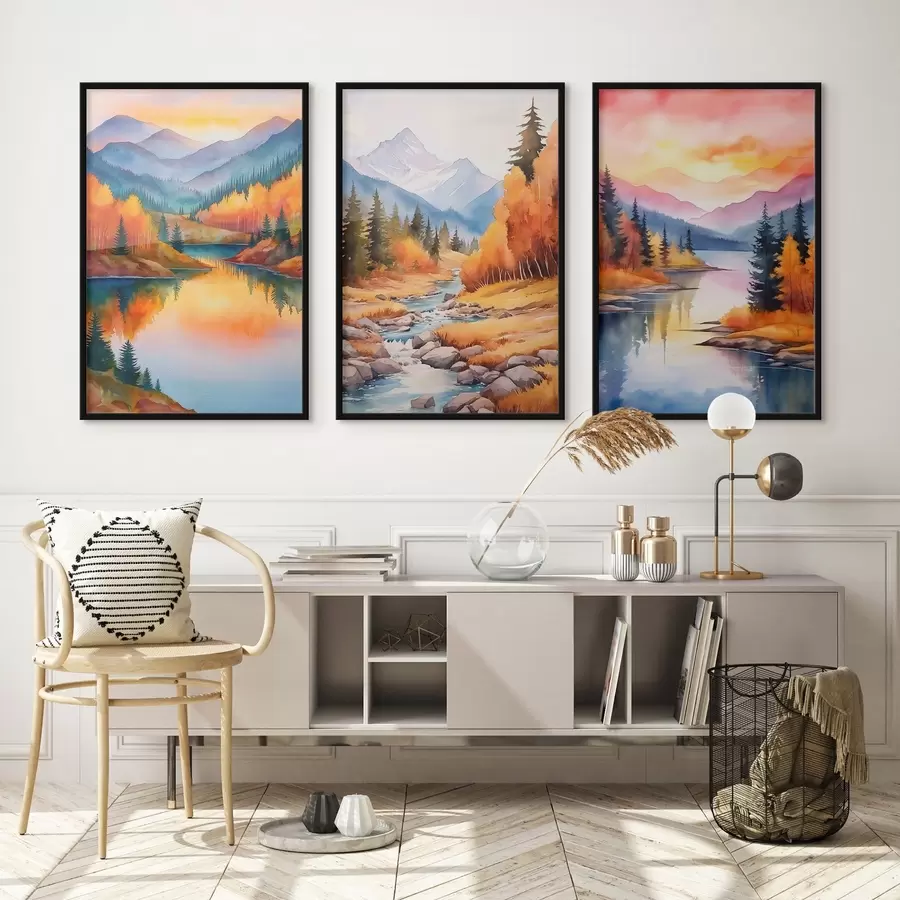 fototapet Peisaj montan de toamnă în nuanțe calde de apus d00930