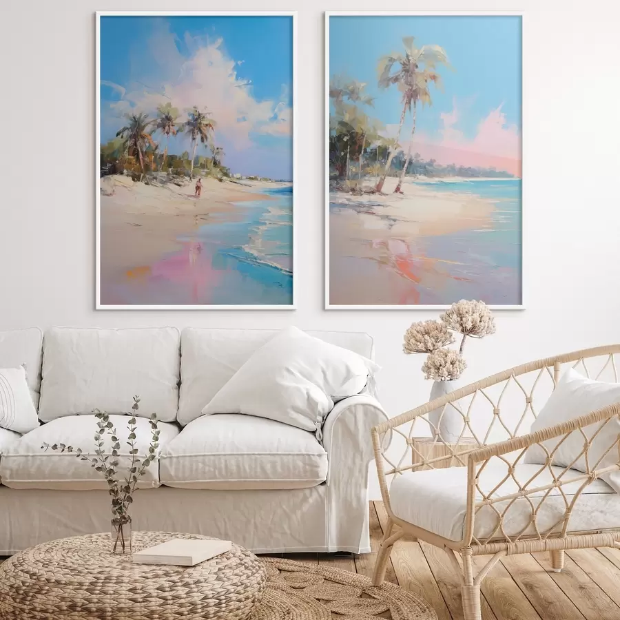 fototapet Peisaj abstract, o plajă cu palmieri, o zi însorită cu cer albastru și câteva nori d00885