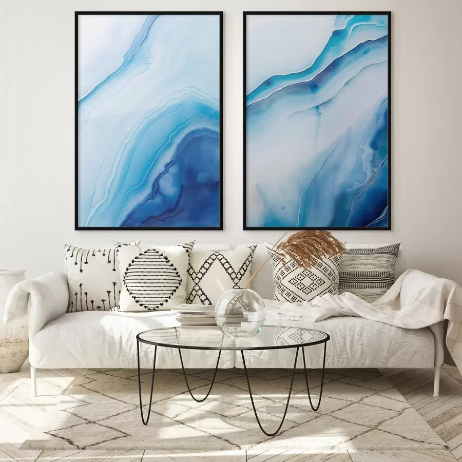 fototapet Imprimare abstractă albastră și albă cu agate, linii și gradienturi învolburate, textură netedă, artă modernă, minimalistă d00888