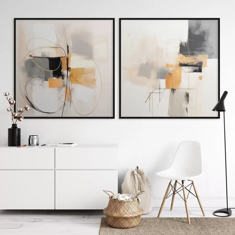 fototapet Geometrie abstractă, ocru, gri și negru d00899