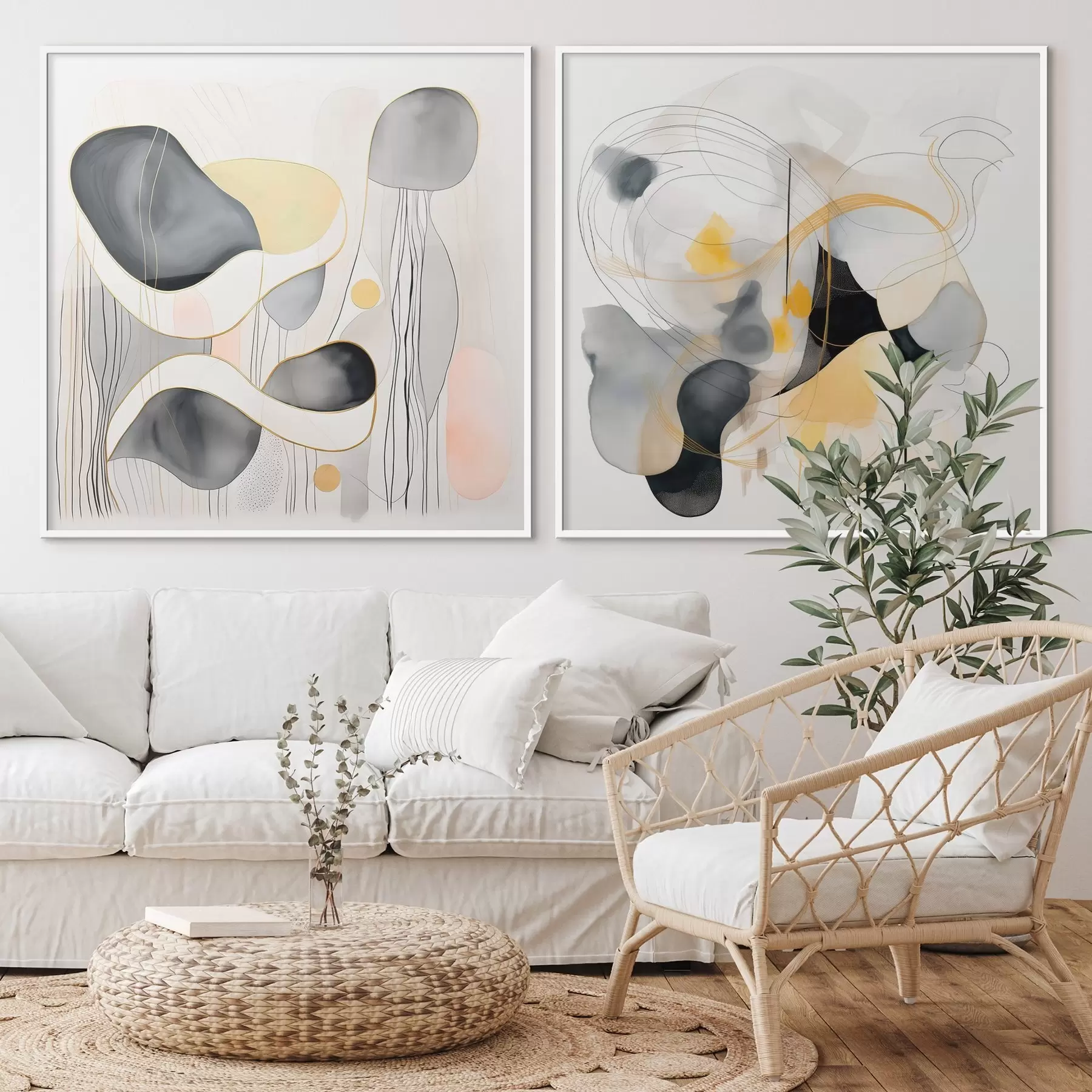 fototapet Monocromatic și accent galben în stil abstract d00905