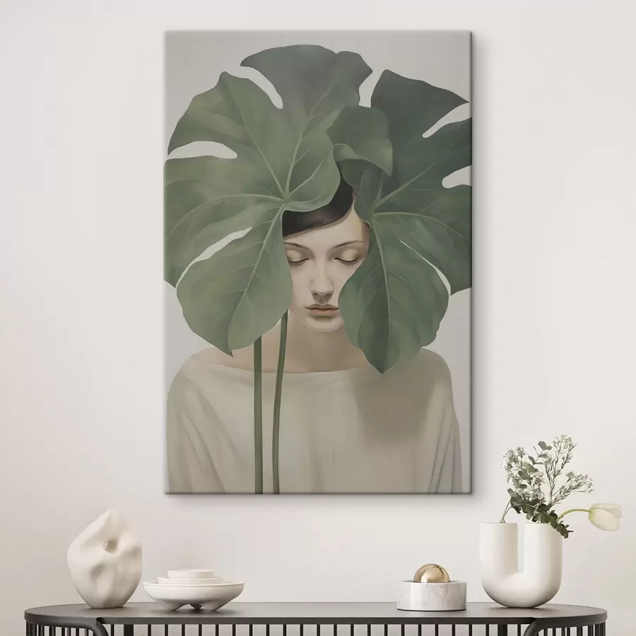 Tablouri Fată cu frunze tropicale s47335