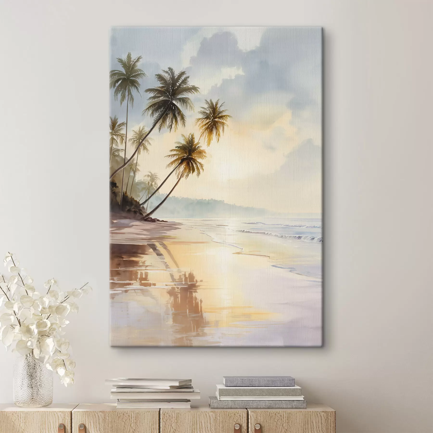 Tablouri plaja la apusul soarelui pe o insulă în stil acuarelă s47136