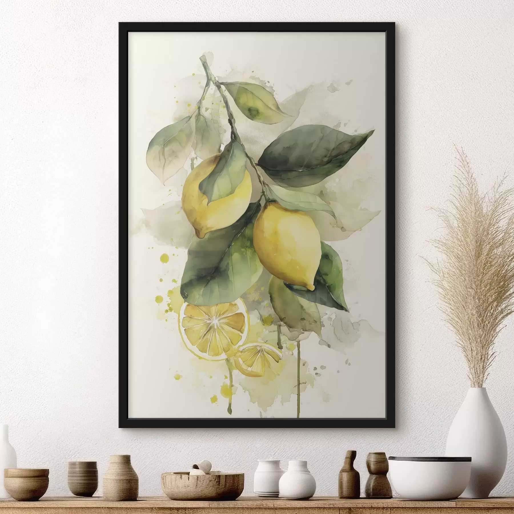 fototapet ramură în stil acuarelă cu lămâi f47123