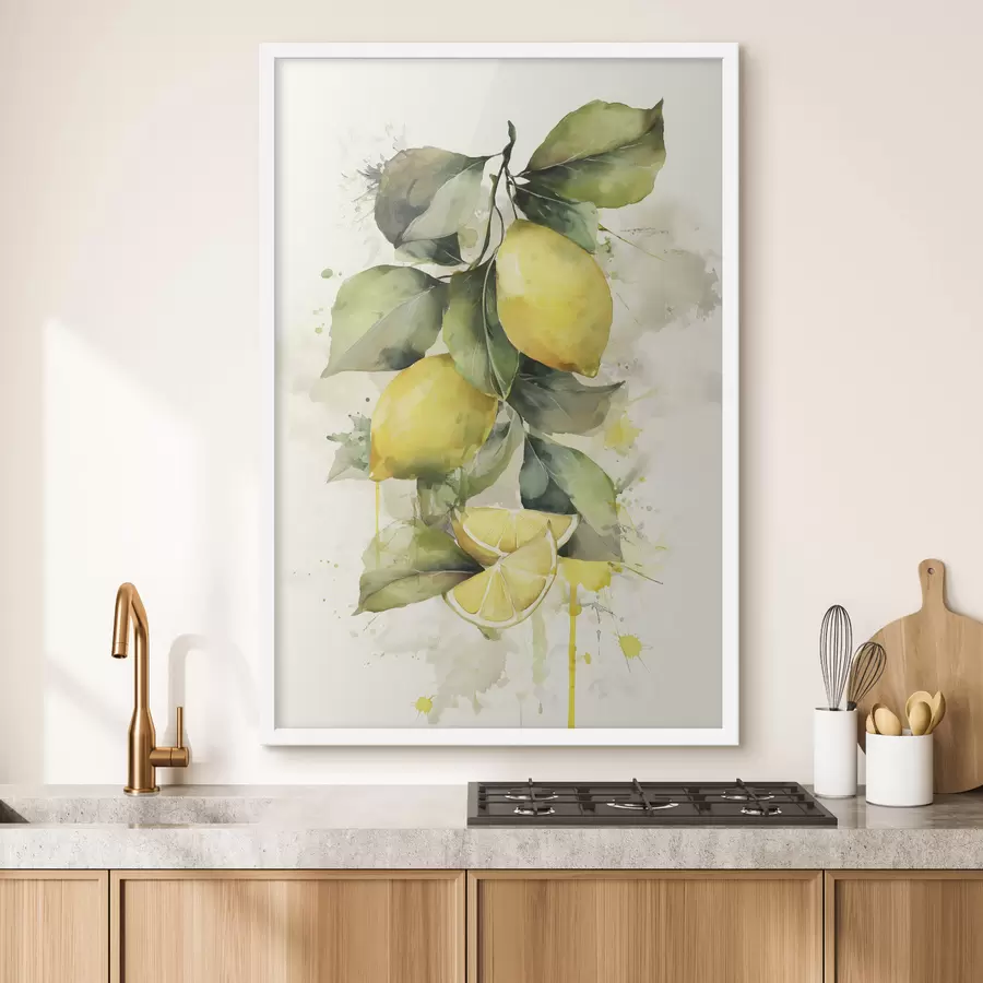 fototapet ramură în stil acuarelă cu lămâi f47124