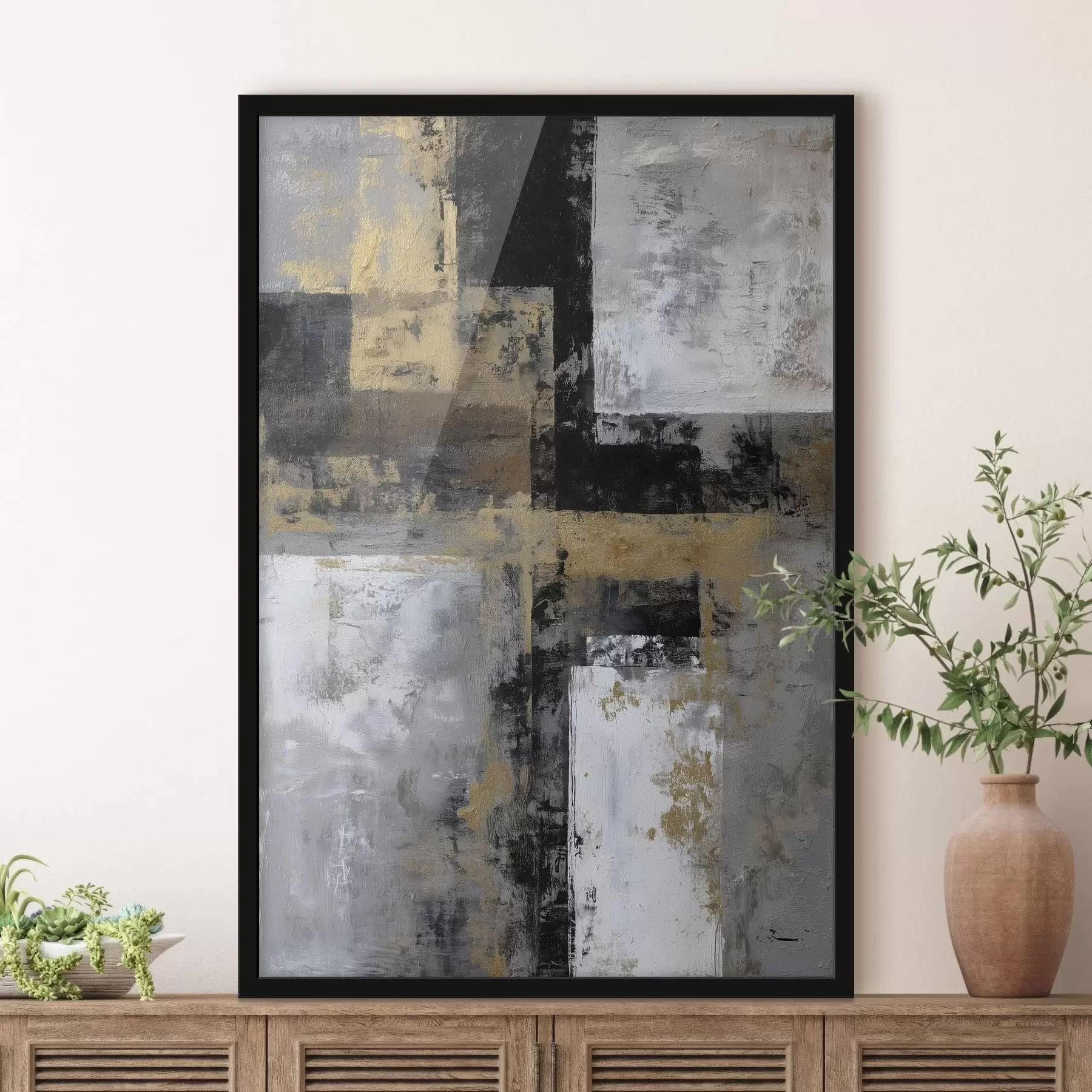 fototapet abstracție contemporană texturală în nuanțe de negru, gri și alb f47139