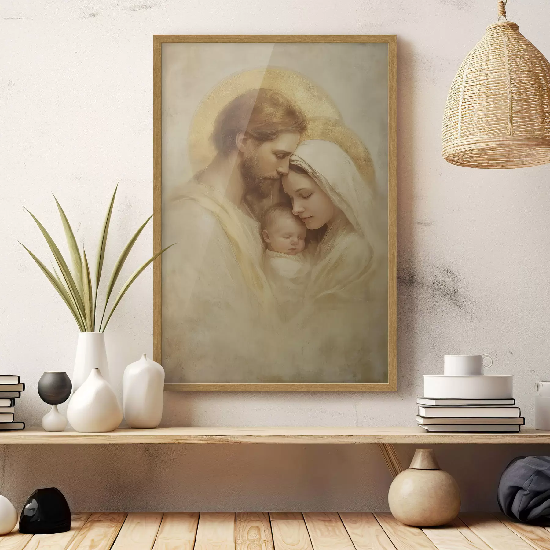 fototapet Fecioara Maria și Iosif cu pruncul Iisus în stilul unei fresce vechi f47141