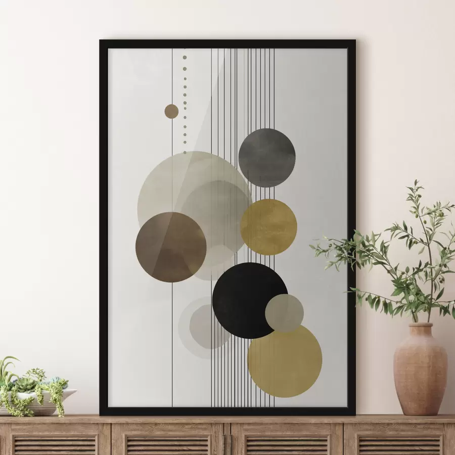 fototapet abstracție cu cercuri și linii în culori calde f47237