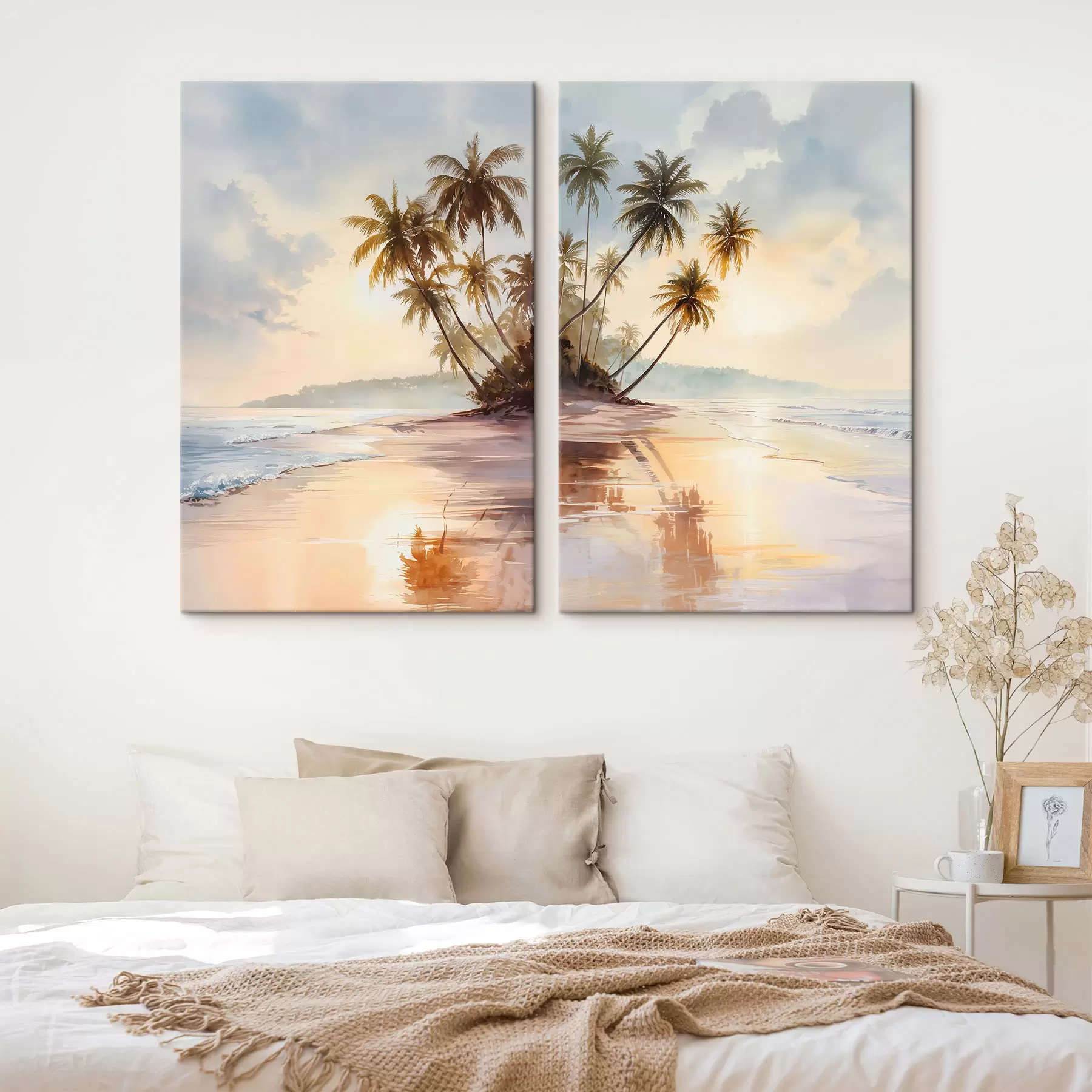 Tablouri plaja la apusul soarelui pe o insulă în stil acuarelă m01177