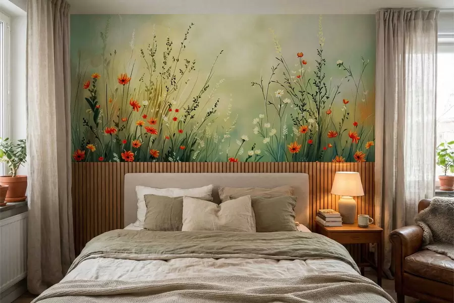 fototapet Flori și ierburi de câmp în stil pictural delicat w05015