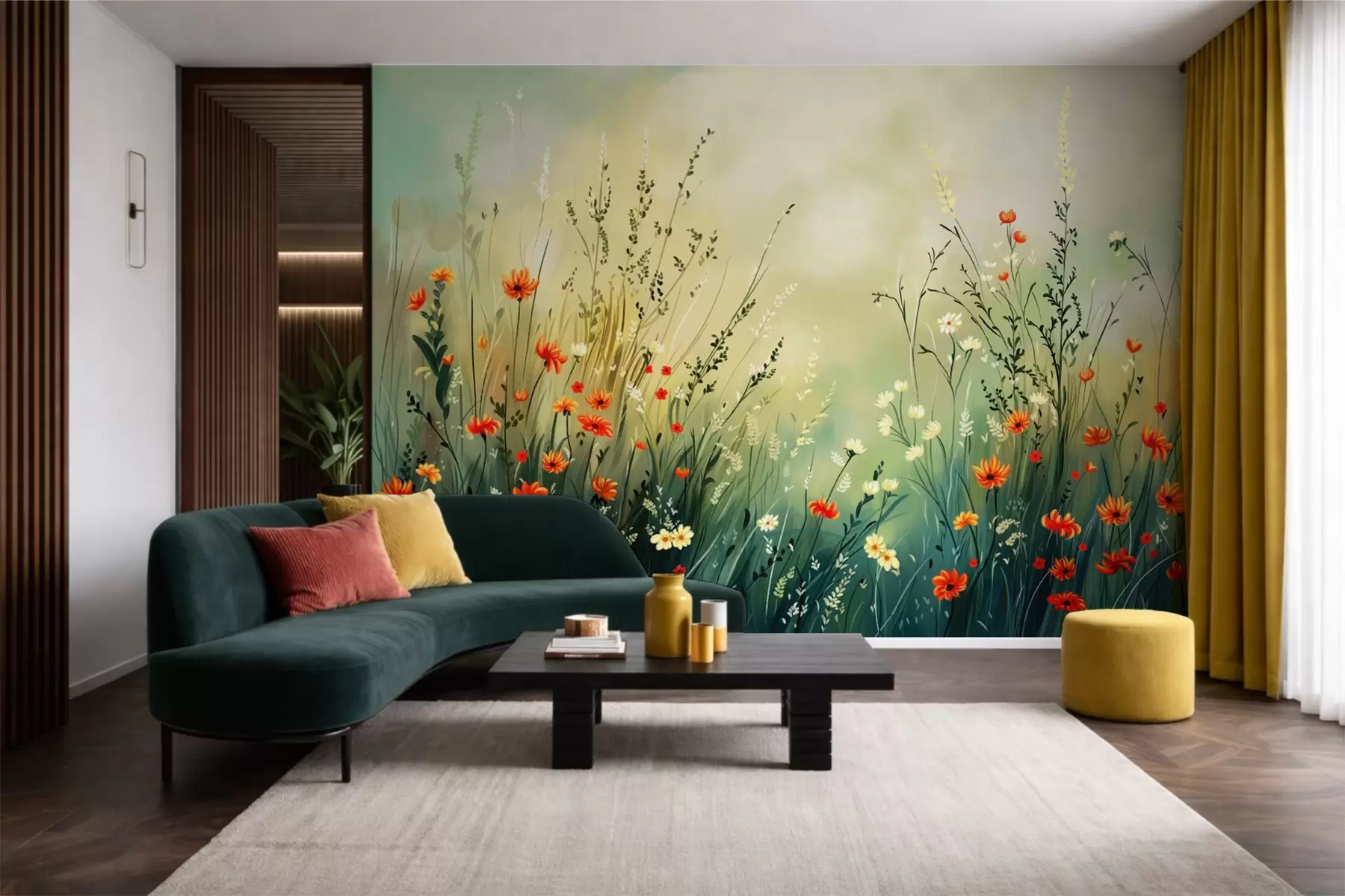 fototapet Flori și ierburi de câmp în stil pictural delicat w05015