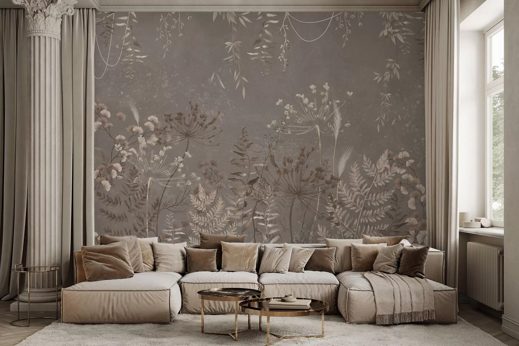 fototapet Model botanic ușor, cu flori și frunze w05092v1