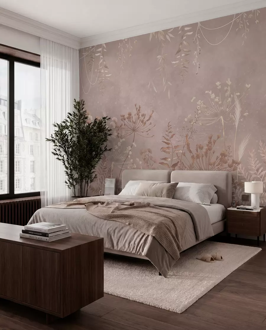 fototapet Model botanic bej deschis cu flori sălbatice w05092v2