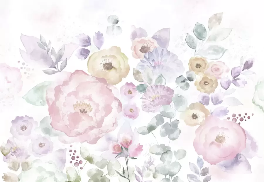 fototapet Compoziție delicată în acuarelă cu flori și frunze w05093