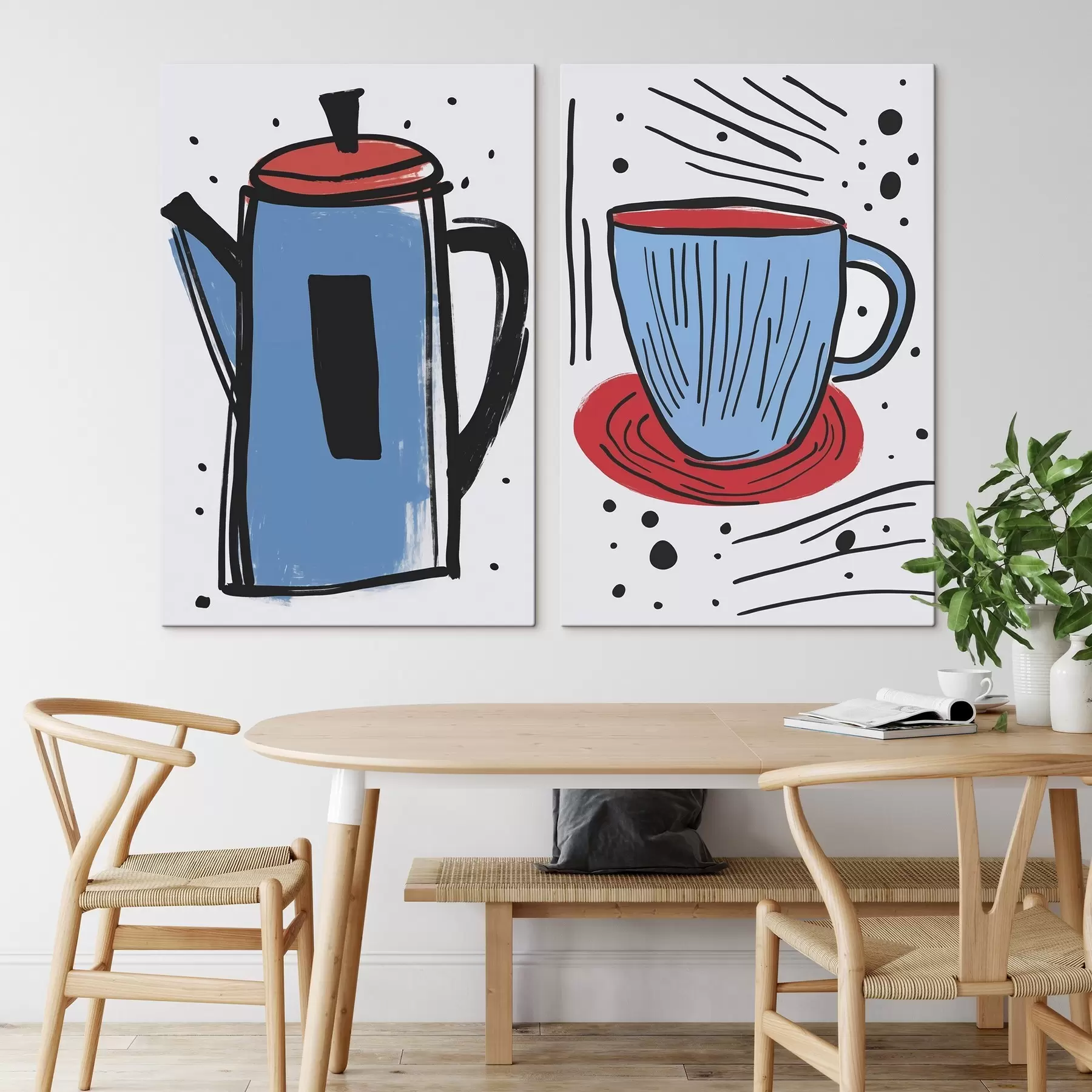 Tablouri Cafetieră și ceașcă imitație a unui desen primitiv m01225