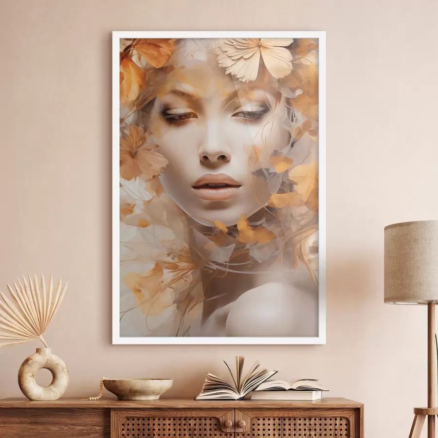 fototapet Oameni, fată și flori, sculptură imitație f47112