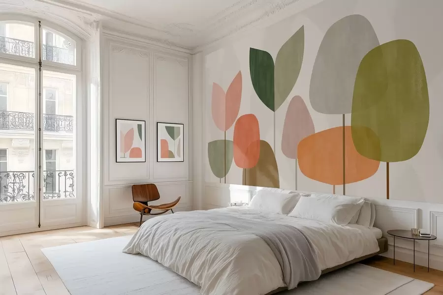 fototapet copaci abstracți într-un stil naiv w05059