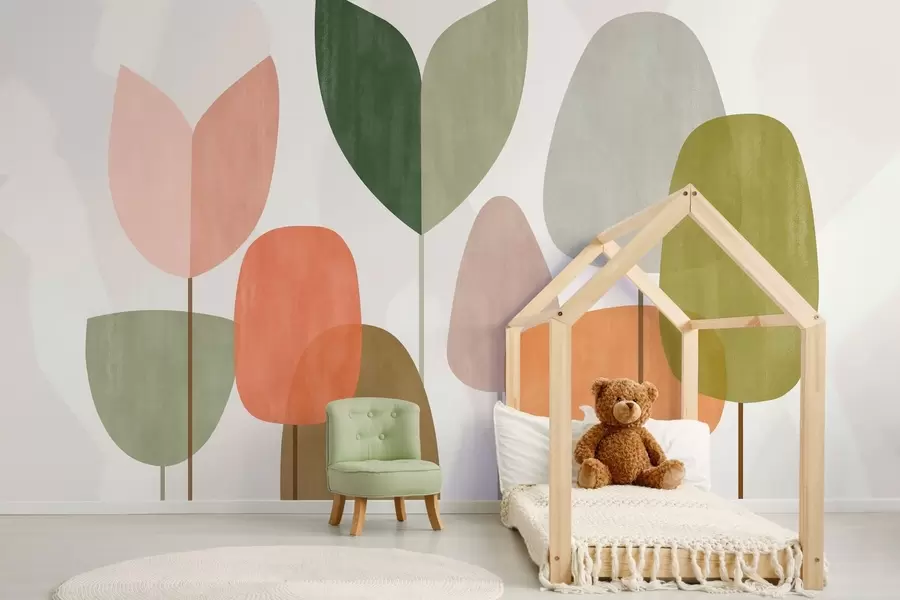 fototapet copaci abstracți într-un stil naiv w05059