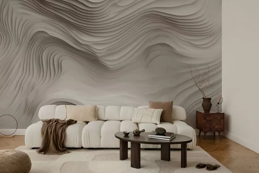 fototapet imitație de reliefuri voluminoase în trepte, în tonuri de bej w05061v1