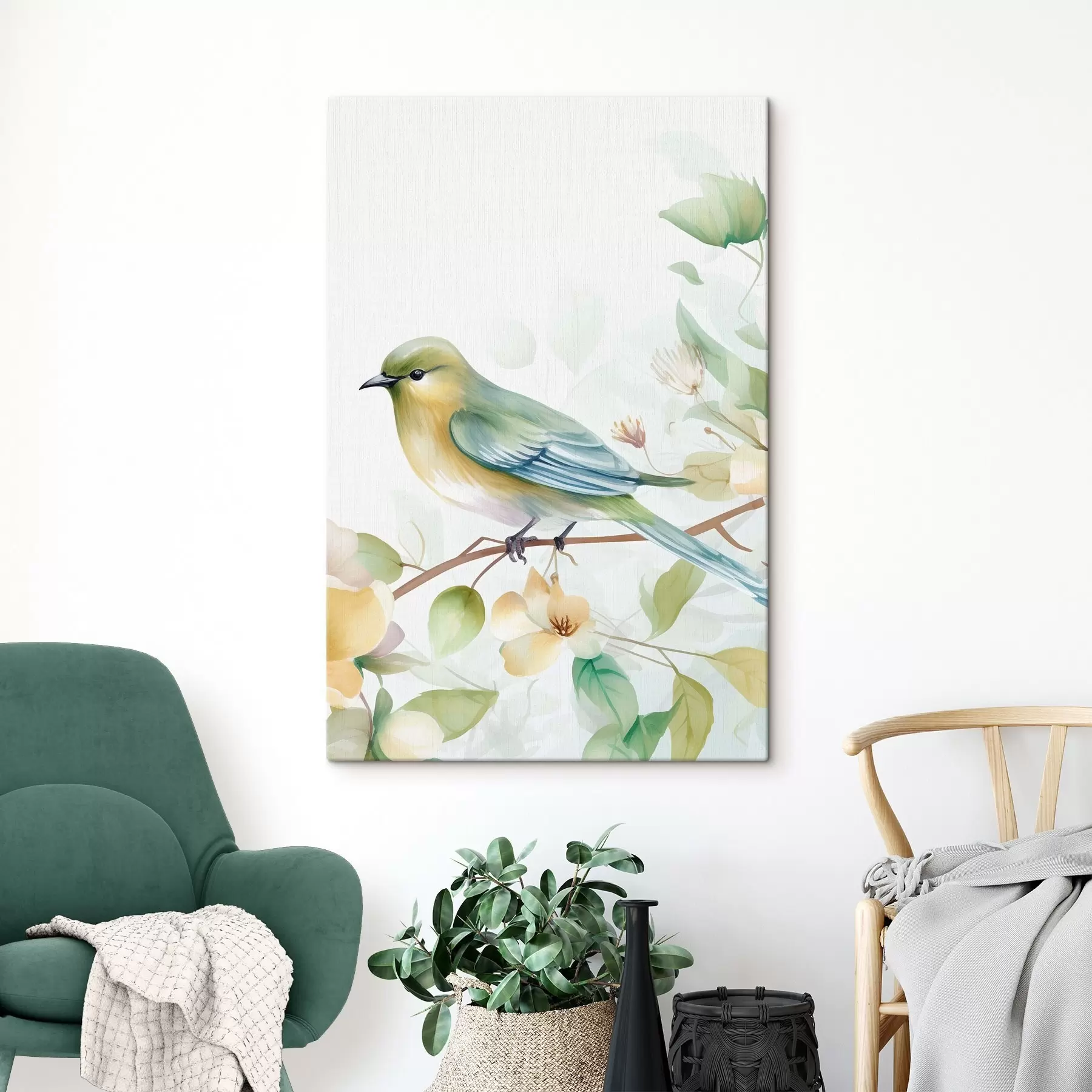 Tablouri Păsărică pe o ramură, imitație de acuarelă s46892