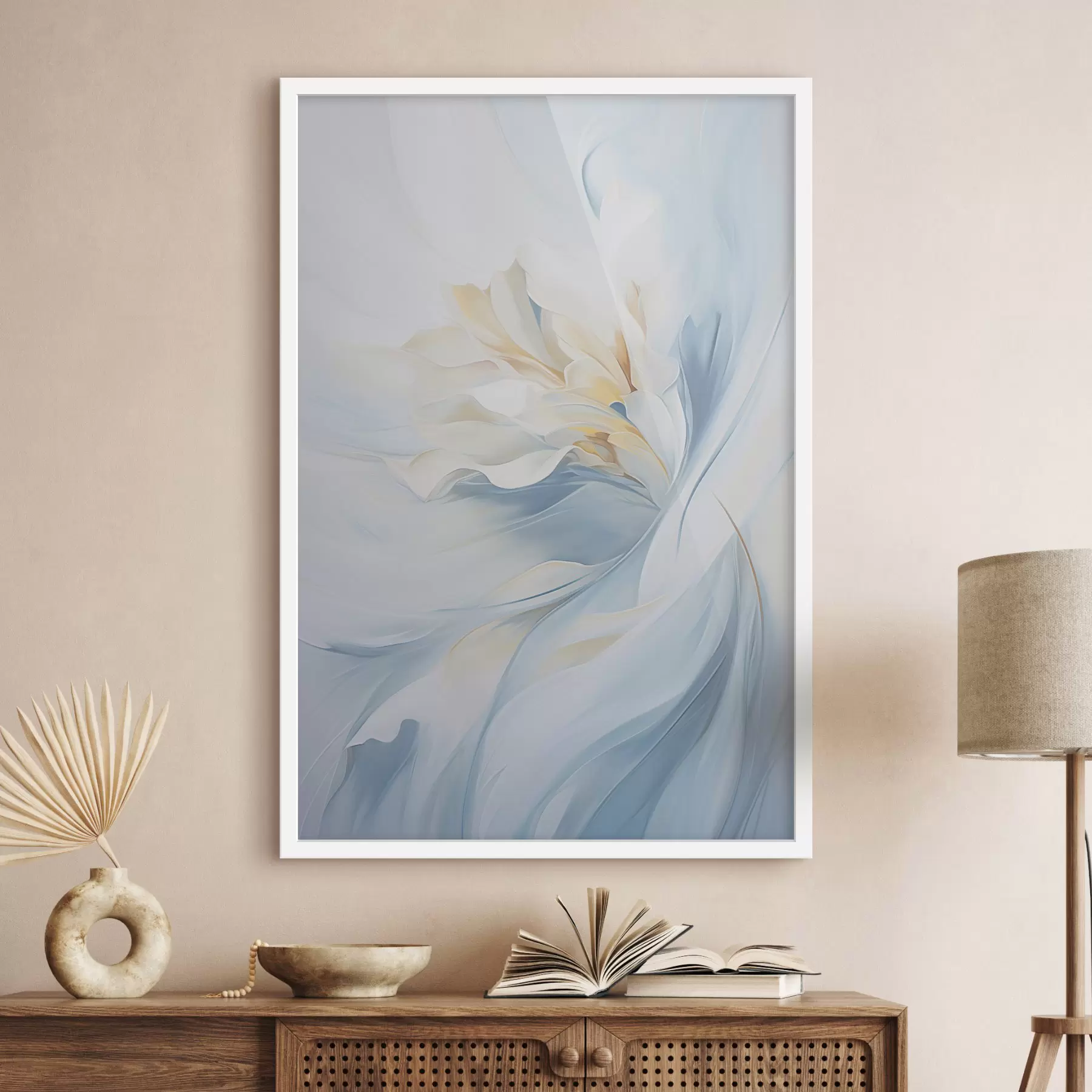 fototapet Petale abstracte, delicate, translucide, care se învârt spre interior, cu o iluminare moale și o textură picturală. f47436